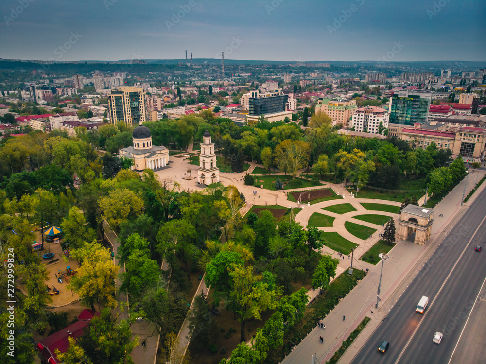 Aerial drone view of the Moldovan Orthodox Church in Central Chisinau, Moldova,2019 Aerial drone view of the Moldovan Orthodox Church in Central Chisinau, Moldova,2019