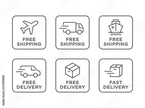 Free shipping, delivery vector icons set