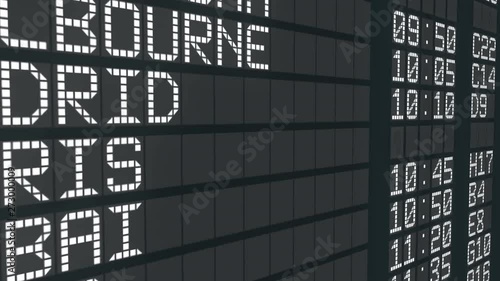 Last call airport table sign, international flight departures schedule status