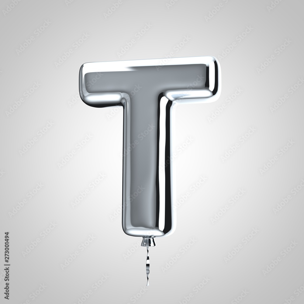 Shiny metallic chrome balloon letter T uppercase isolated on white background Shiny metallic chrome balloon letter T uppercase isolated on white background