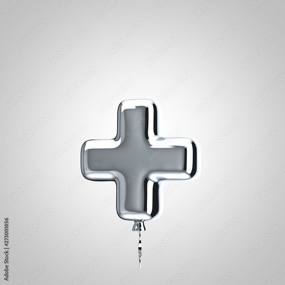 Fototapeta premium Shiny metallic chrome balloon plus symbol isolated on white background