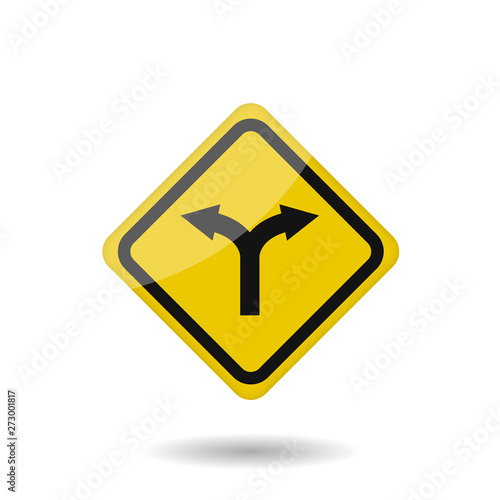 Fork in the road sign. Warning icon, Vector illustration