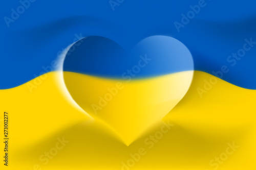 Ukraine with love. Ukrainian national flag with heart shaped waves. Background in colors of the ukrainian flag. Heart shape, vector illustration