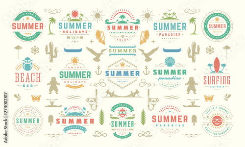 Summer labels and badges design set retro typography for posters  greeting cards and banners.