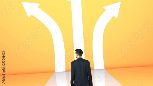 Businessman choice on crossroads making tough decision, options path to choose