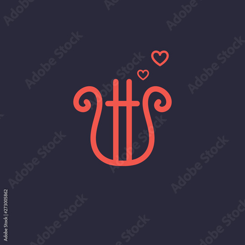 Red lyra heart music meloy icon. 