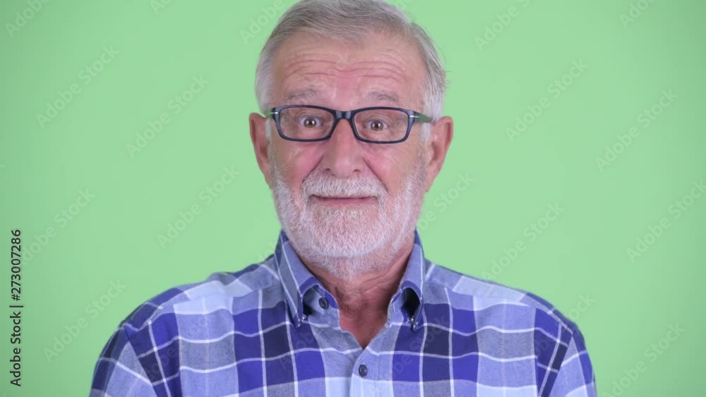 Face of happy senior bearded hipster man nodding head yes Face of happy senior bearded hipster man nodding head yes