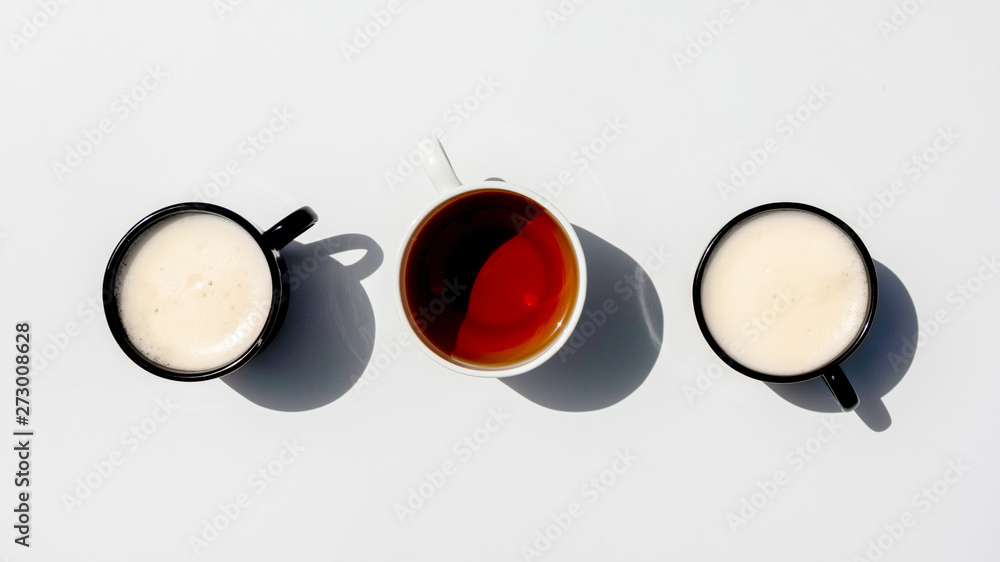 Top view line of cups of coffee