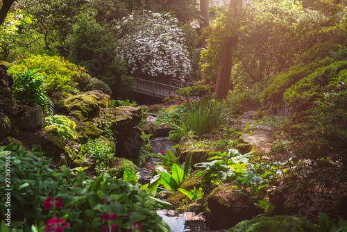 Beautiful Garden with blooming trees during spring time