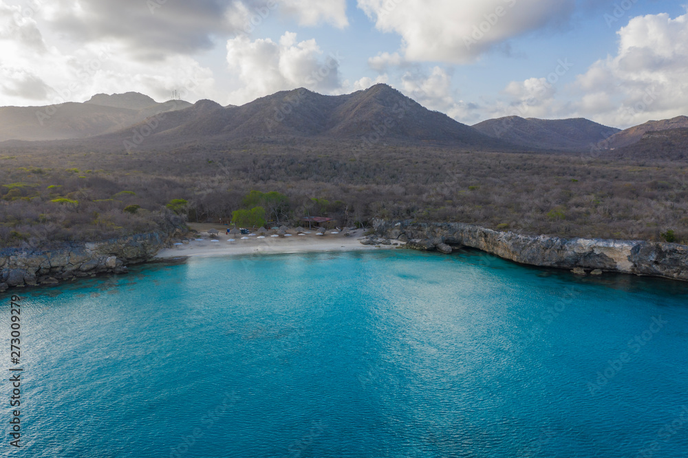Aerial view over beach Klein Knip on the western side of  Curaçao/Caribbean /Dutch Antilles