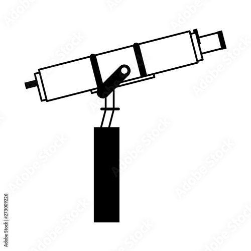 Space telescope on plataform symbol isolated in black and white