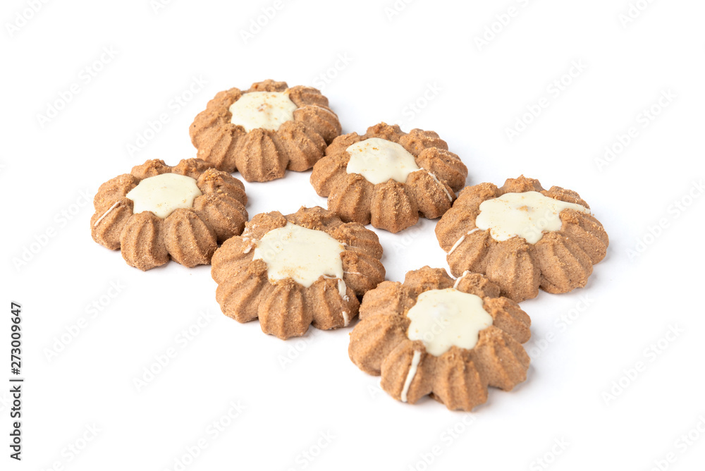Chocolate shortbread cookies isolated on white background. Chocolate shortbread cookies isolated on white background.