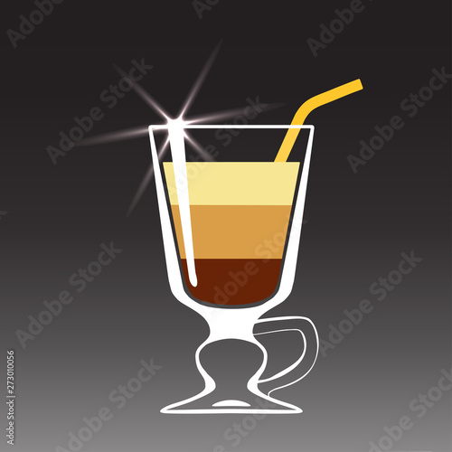 Cocktail colorful coffee isolated on black background