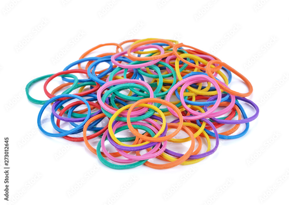 pile of colorful rubber bands isolated on white. pile of colorful rubber bands isolated on white.