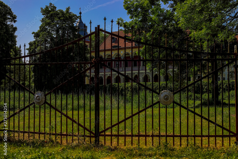 Fototapeta premium HDR Photo of Palace in Krobielowice, Poland. XVI Century Renaissance Palace with Old Gate. 