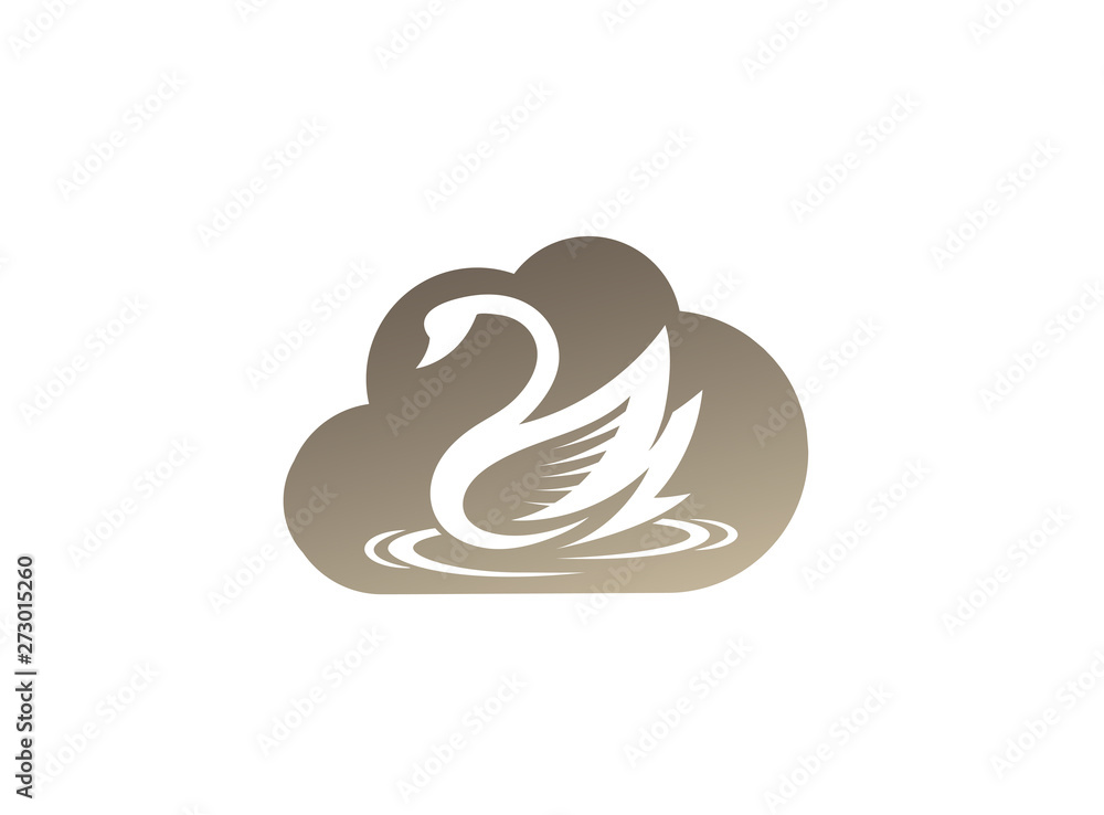 Goose or duck swimming for logo design illustration in a cloud shape icon Goose or duck swimming for logo design illustration in a cloud shape icon