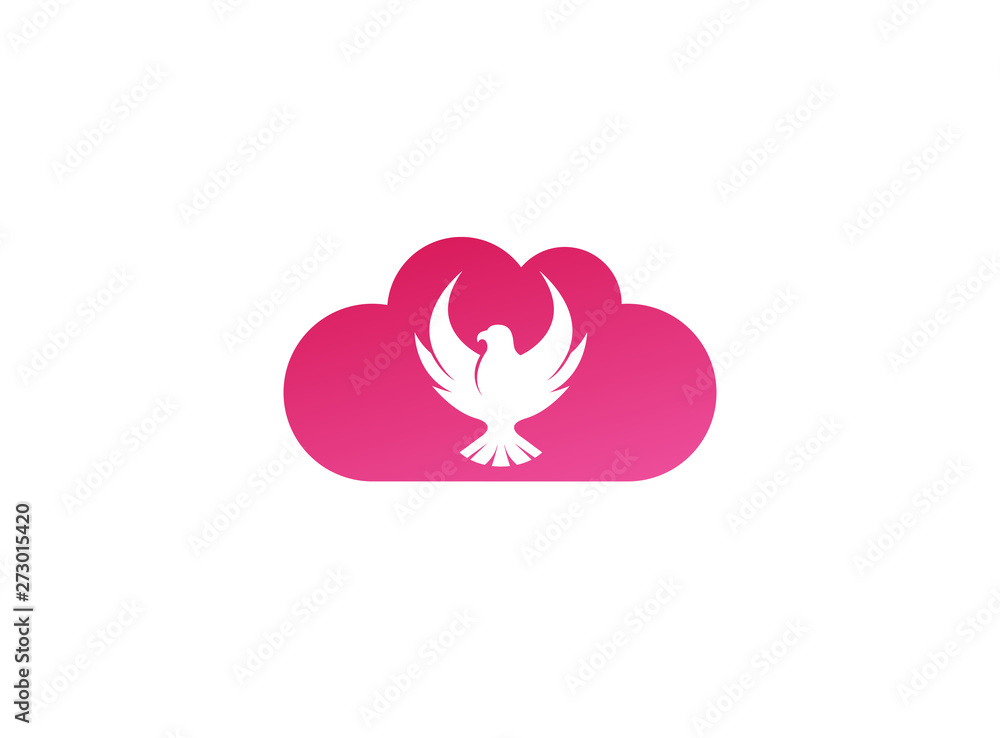 Falcon or eagle open wings flying logo design illustration, hawk in a cloud shape icon