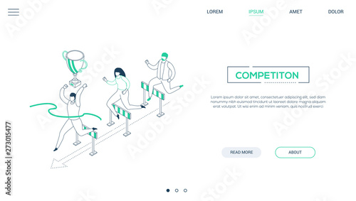 Business competition - line design style isometric web banner