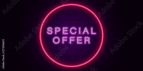 brick special offer pink purple circle neon background.