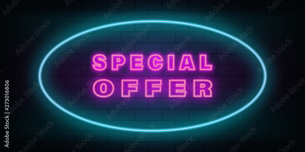 brick blue pink special offer circle neon background.