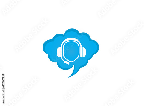 Headphones with microphone and heart beats for logo design illustration in chat icon photo