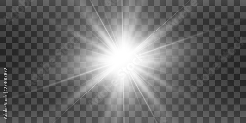 Special lens flash, light effect. The flash flashes rays and searchlight. illust.White glowing light. Beautiful star Light from the rays. The sun is backlit. Bright beautiful star. Sunlight. Glare.