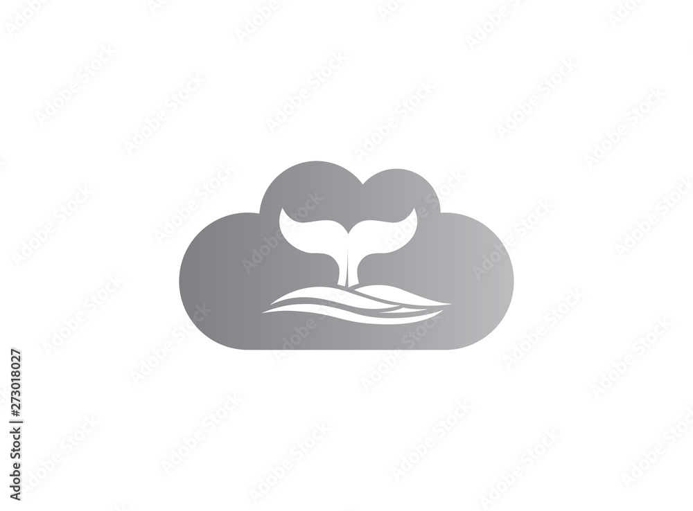 Whale diving deep in the sea and show Tail up for Logo design illustration i a cloud shape icon Whale diving deep in the sea and show Tail up for Logo design illustration i a cloud shape icon