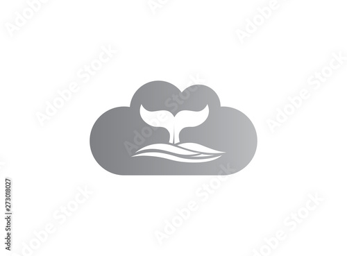 Whale diving deep in the sea and show Tail up for Logo design illustration i a cloud shape icon