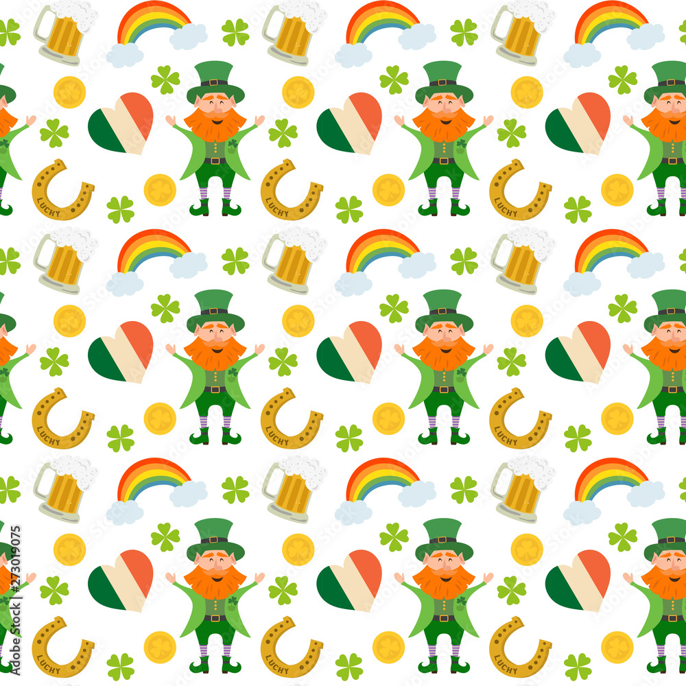 Seamless pattern with St. Patrick`s day icons.