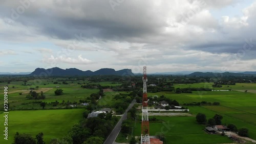 aerial view  with communications tower on the road , homeland , asia , 5G