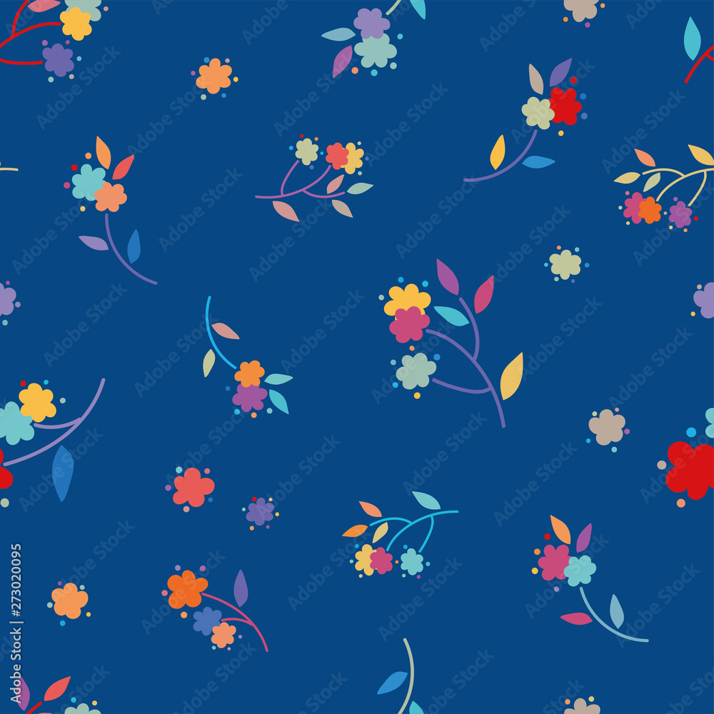Folk flowers seamless vector repeating background colorful. Small florals pattern. Dirnd, Trachtenstoff, Tracht
