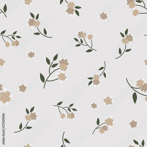Folk flowers seamless vector repeating background pink an beige. Small florals pattern. Dirndl, Trachtenstoff, Tracht © TALVA