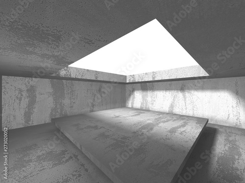 Dark concrete empty room. Modern architecture design