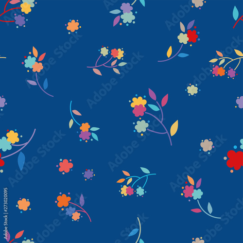 Folk flowers seamless vector repeating background colorful. Small florals pattern. Dirnd, Trachtenstoff, Tracht