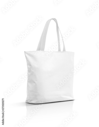 Blank white canvas tote bag isolated on white background