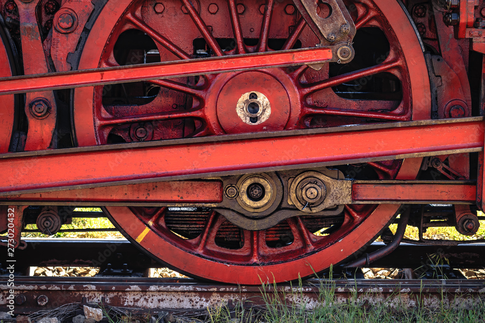 Details of the wheel mechanism of an old steam locomotive
