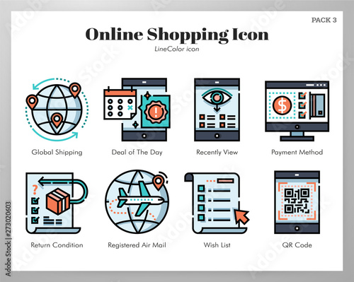 Online shopping icons LineColor pack