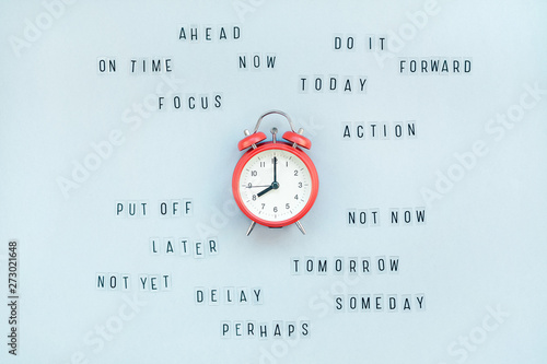 Concept of procrastination and time management photo