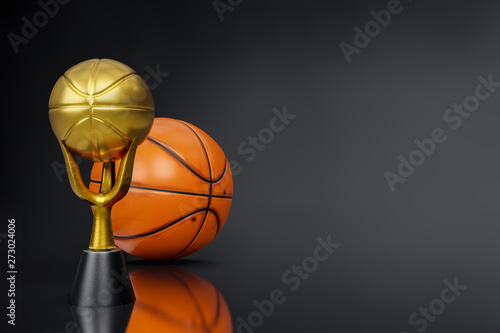 3d rendering of the basketball golden trophy on dark background studio shot with clipping paths.