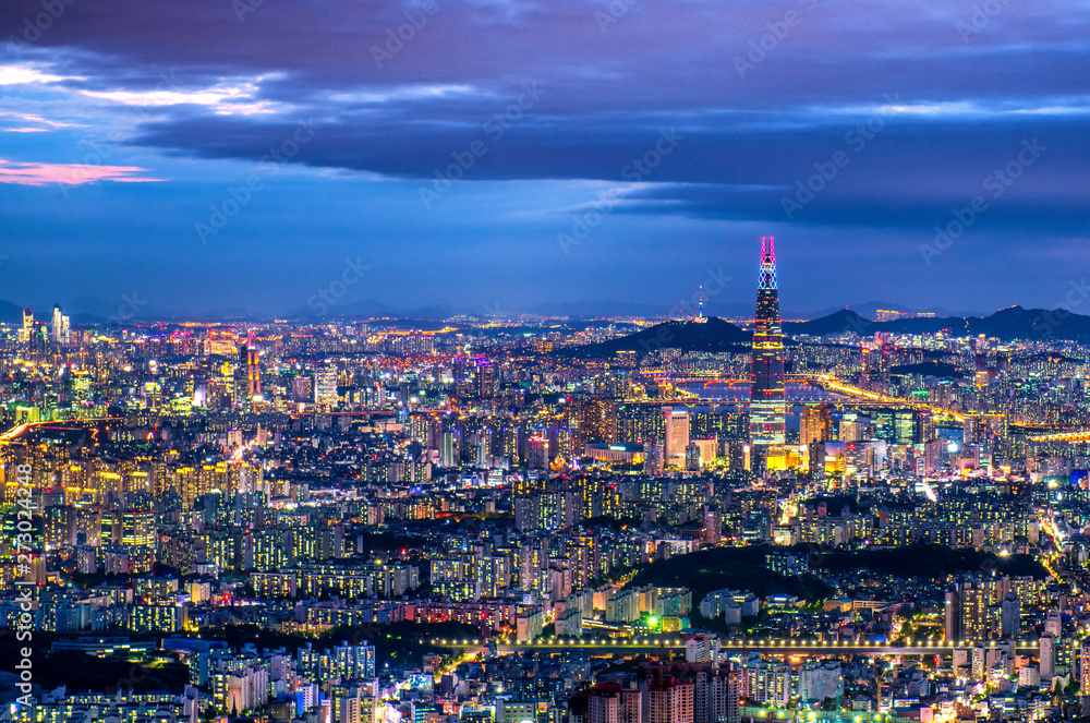 Seoul night cityscape south Korea 