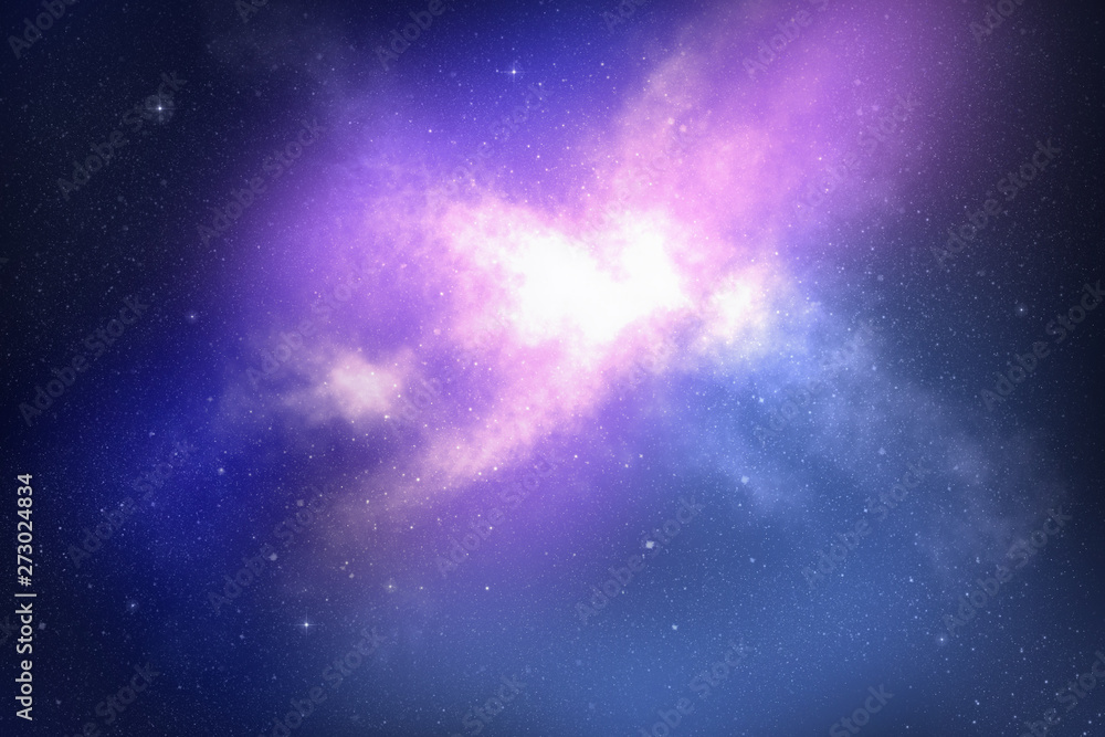 Naklejka premium 青とピンクの美しい星雲と銀河が輝く宇宙