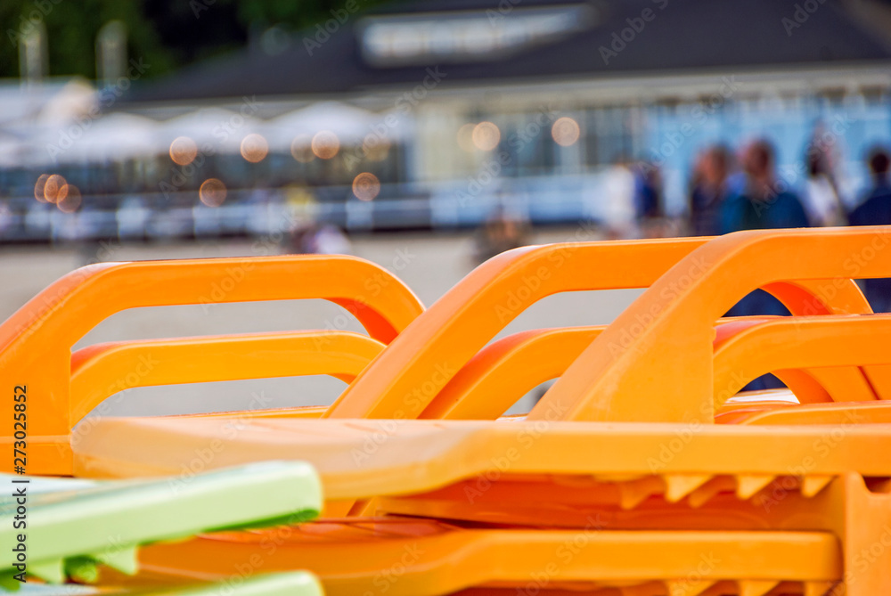 Colorfoul deckchairs with sand and beach Colorfoul deckchairs with sand and beach