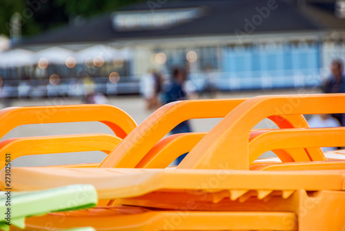 Colorfoul deckchairs with sand and beach © pab_map