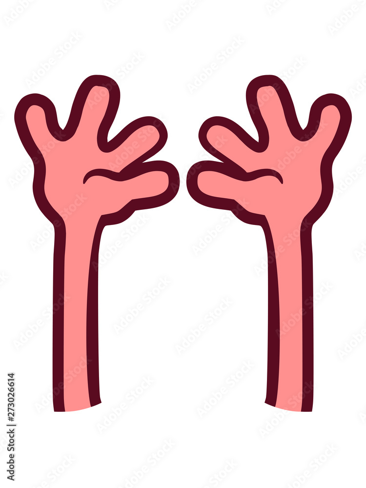2 hände hochheben überfall ergeben winken hand arm comic cartoon design  clipart lustig cool finger Stock Illustration