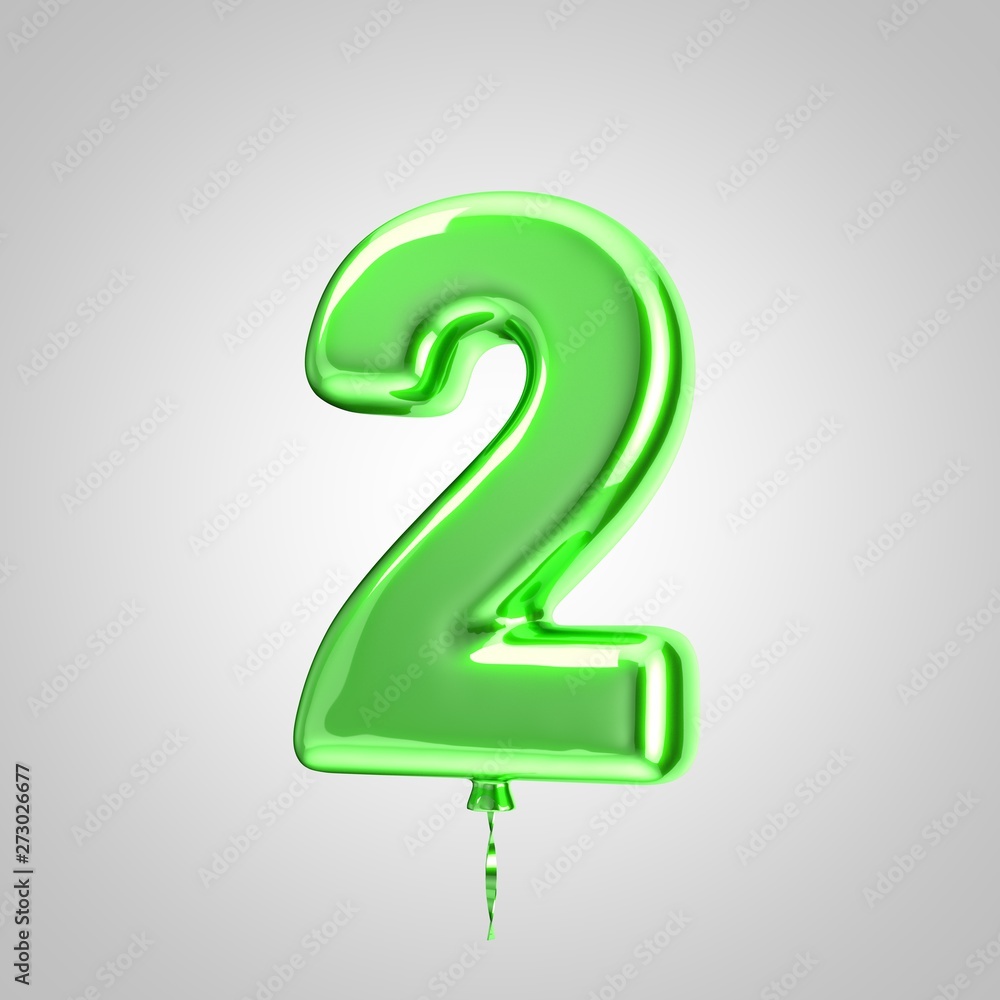 Shiny metallic green balloon number 2 isolated on white background Shiny metallic green balloon number 2 isolated on white background
