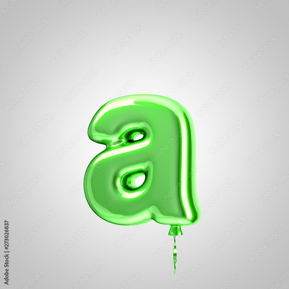Shiny metallic green balloon letter A lowercase isolated on white ...