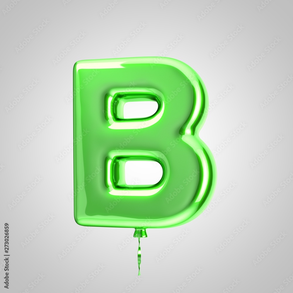 Shiny metallic green balloon letter B uppercase isolated on white ...