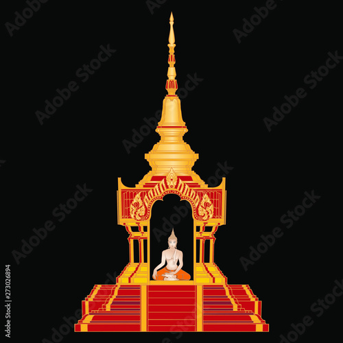 Thai Pagoda with Lord Buddha sitting Lotus pose.