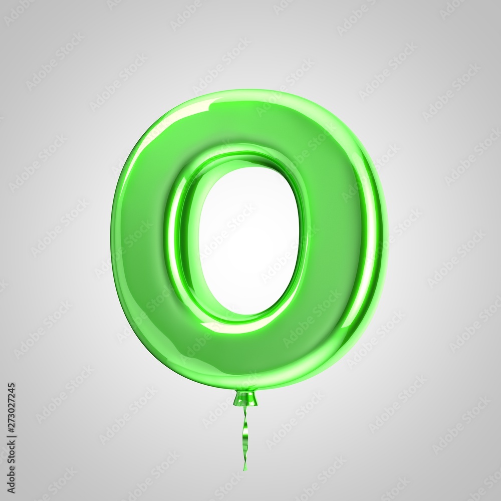 Shiny metallic green balloon letter O uppercase isolated on white ...