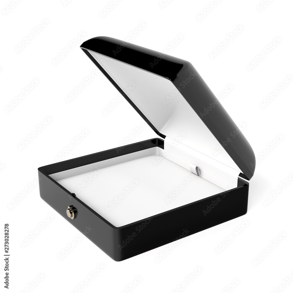 Black jewelry box. Open empty case for jewels. 3d rendering illustration isolated Black jewelry box. Open empty case for jewels. 3d rendering illustration isolated